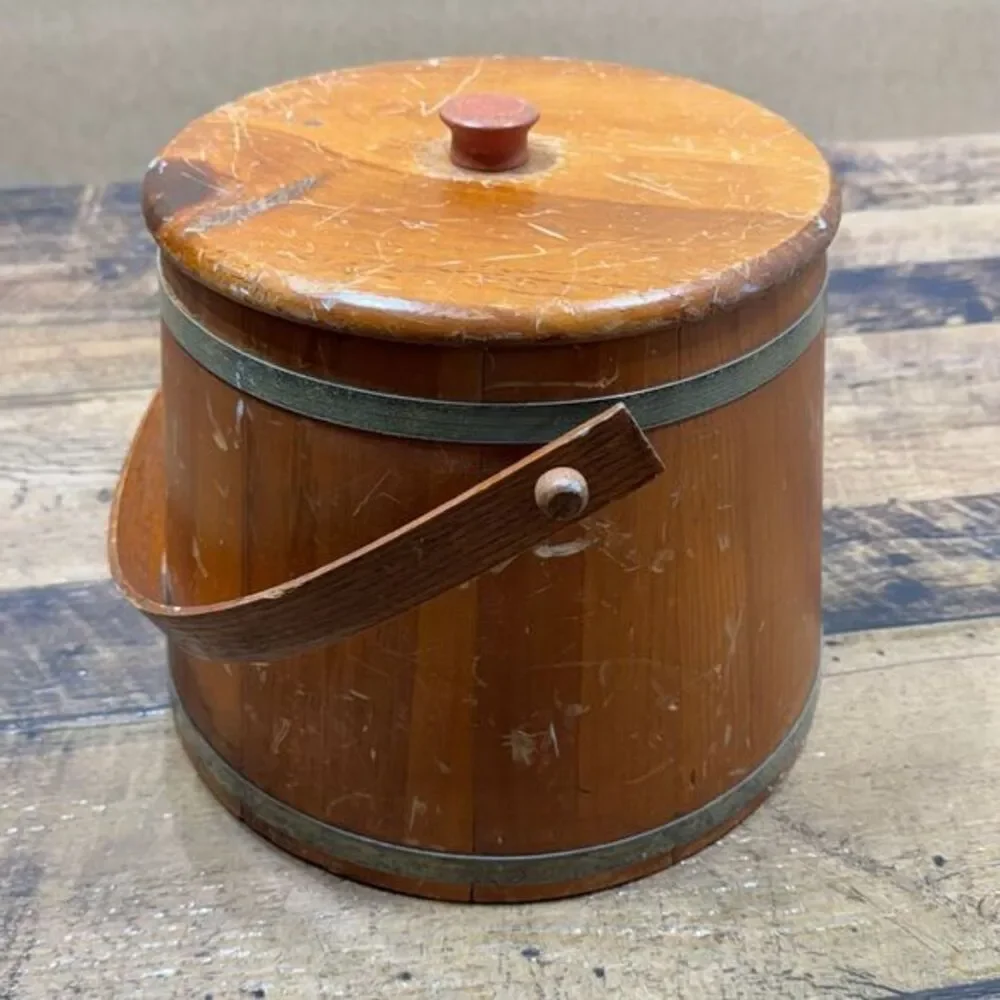 Veg LL Bean Wooden‎ Firkin Sugar Bucket with Lid and Handle Primitive Farmhouse